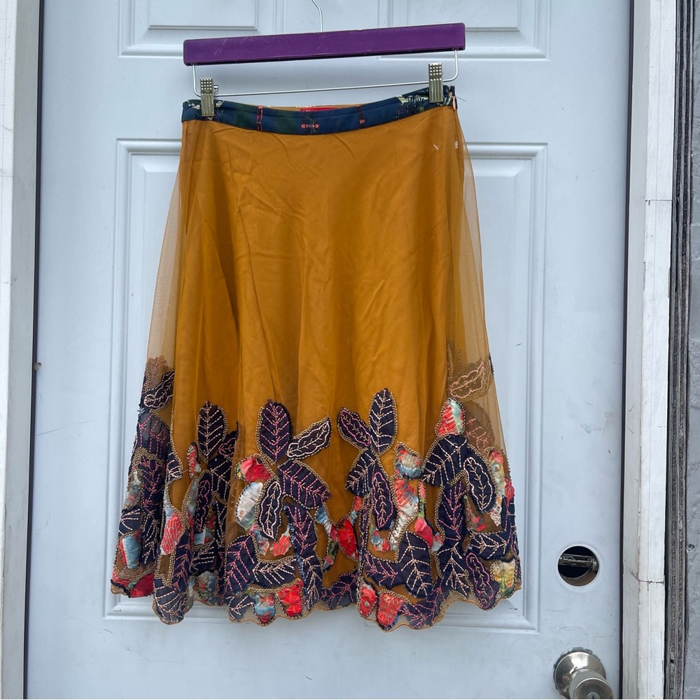Anthropologie Bhanuni By Jyoti Sita Tulle orange beaded floral boho skirt - Picture 2 of 6